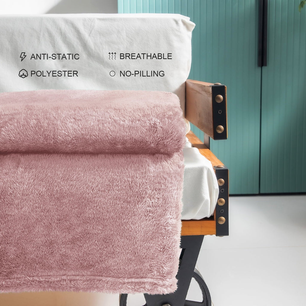 Plush Fuzzy Large Fleece Throw Blanket (50" x 70", Dusty Pink)- Soft, Warm and Lightweight