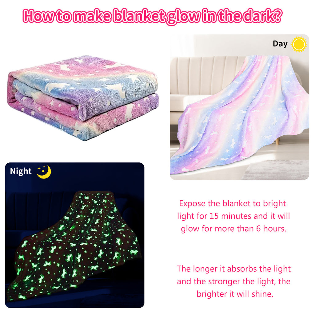 Glow in The Dark Pony Blanket for Kids, 50"x60" Soft Cozy Luminous Flannel Blanket, Christmas Birthday Gift for Girls...