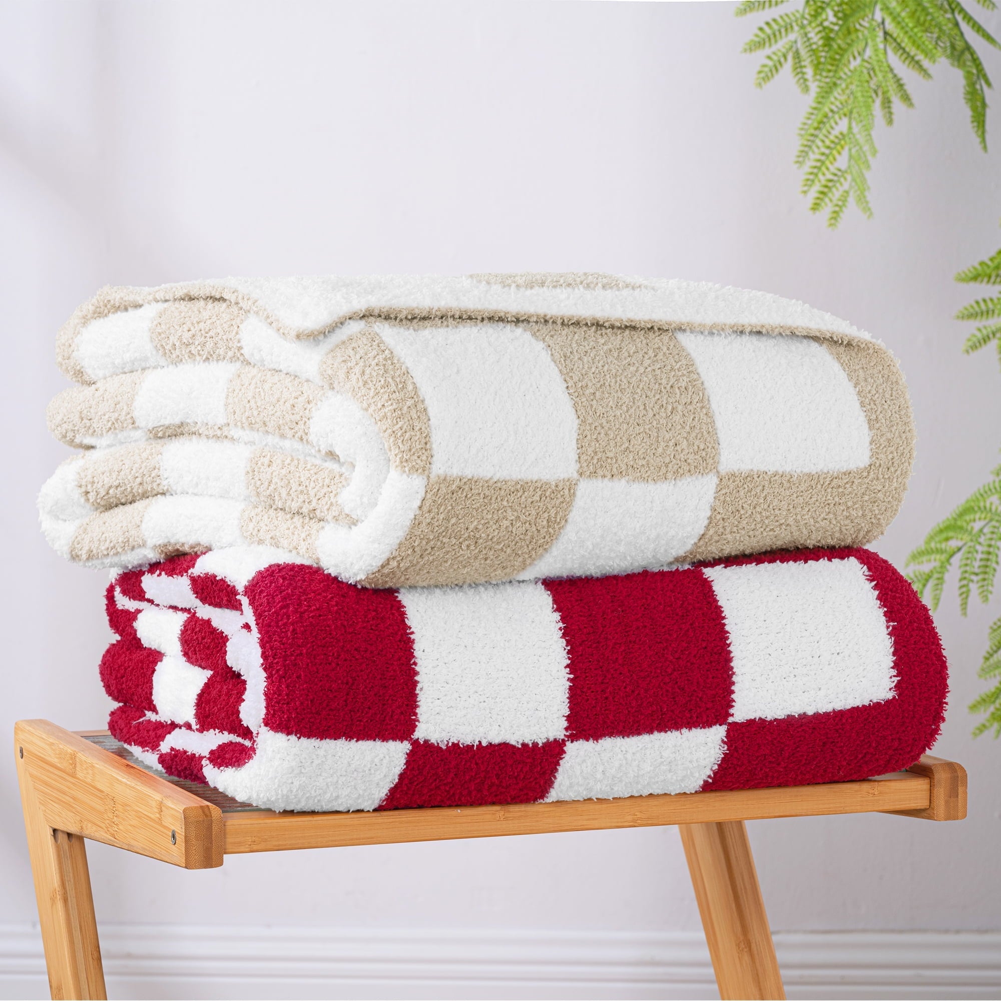Checkered Knit Throw Blanket, Ultra Soft Cozy Fluffy Checkerboard Blankets, Lightweight Fuzzy Plush Throw for Couch a...