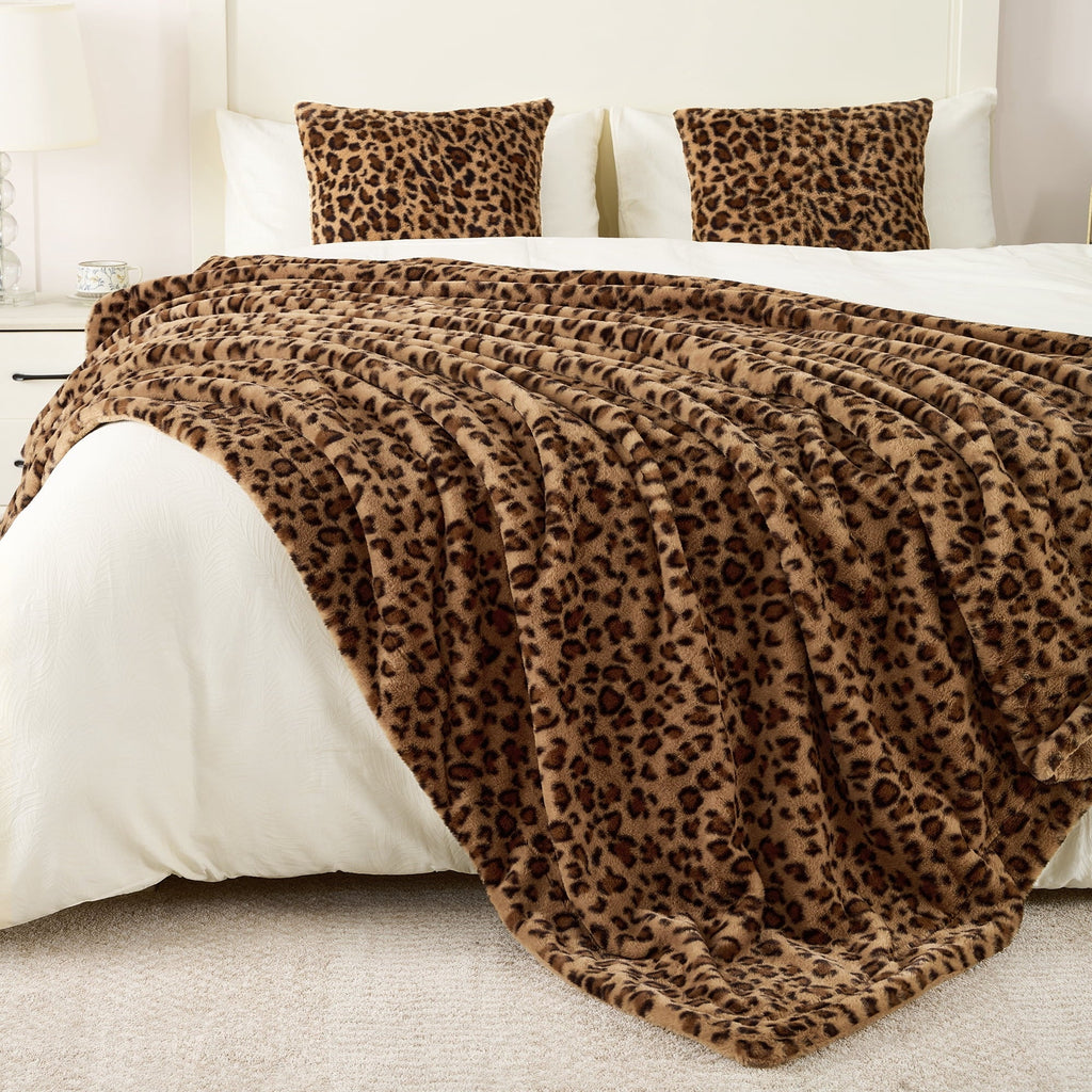 Leopard Print Throw Blanket Soft Cozy Fluffy Plush Cheetah Print Blanket for Home Decor,50"x60",Brown