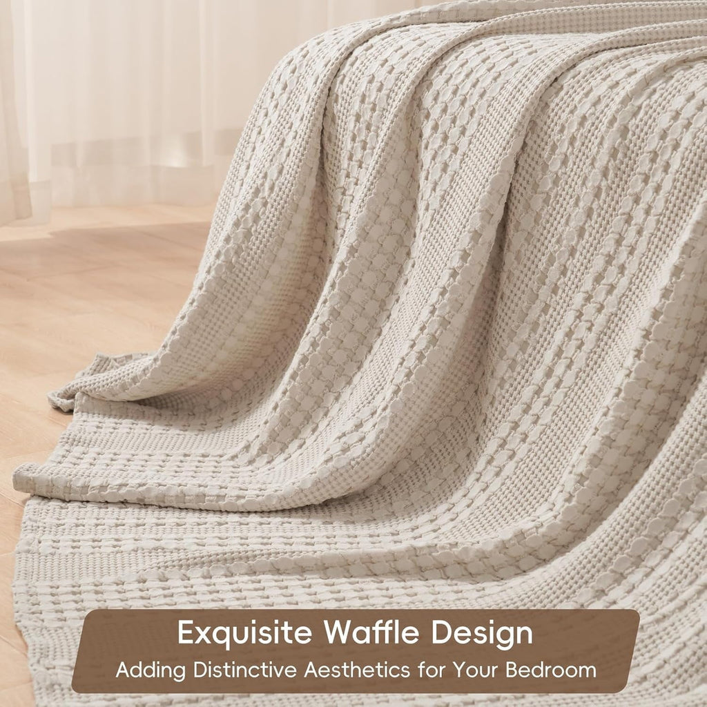 100% Cotton Waffle Weave Blanket, Lightweight Throw Washed Blanket for Bed Sofa Home Decor, Oatmeal, 50"x60"