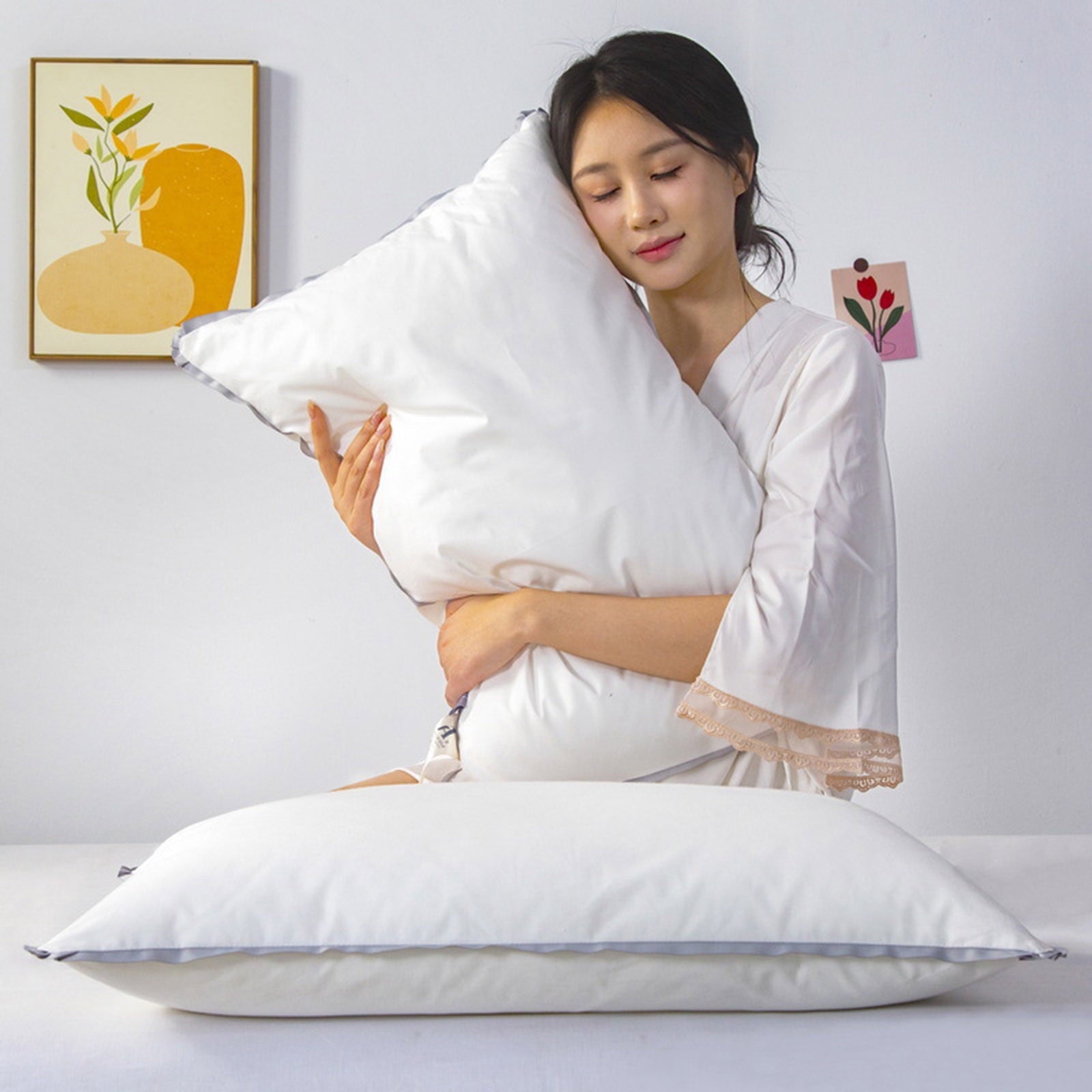 Flat Pillows for Sleeping Thin, Ultra Thin Pillow, Adjustable Shredded Memory Foam Pillows for Side Back Stomach Slee...