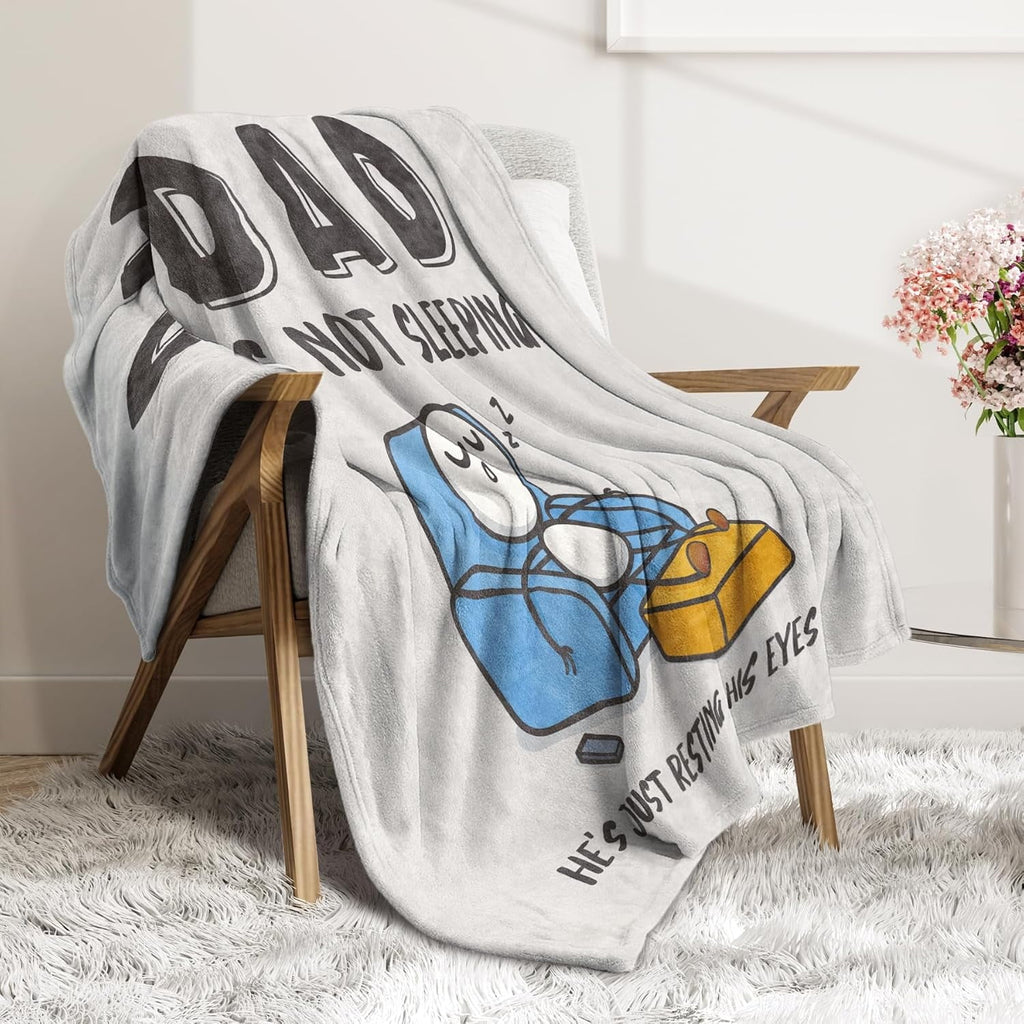 Funny Fathers Day Dad Gifts , Dads Birthday Gifts, Dad is Not Sleeping Blanket, Super Soft Throws Blanket for Napping