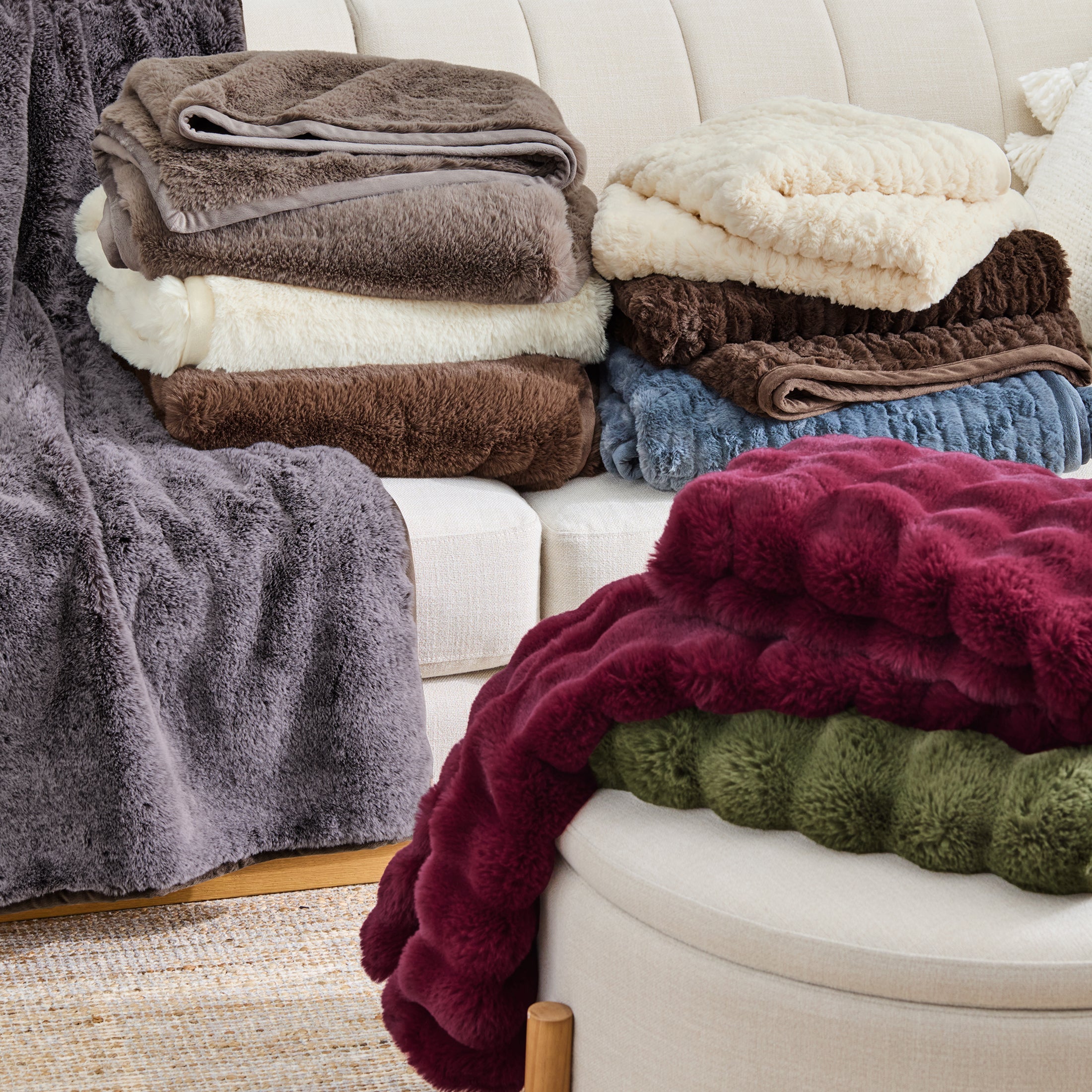 Grey Faux Fur Ultra Soft Luxury Oversized Throw Blanket 50" x 72", Grey Bisque
