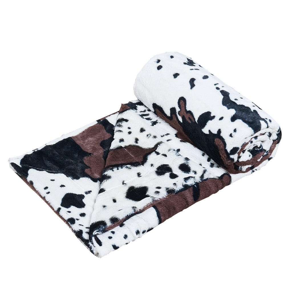Cow Print Double Sided Faux Fur Throw Blanket, Soft Cozy Fuzzy Black and White Throw, 50x60 inches