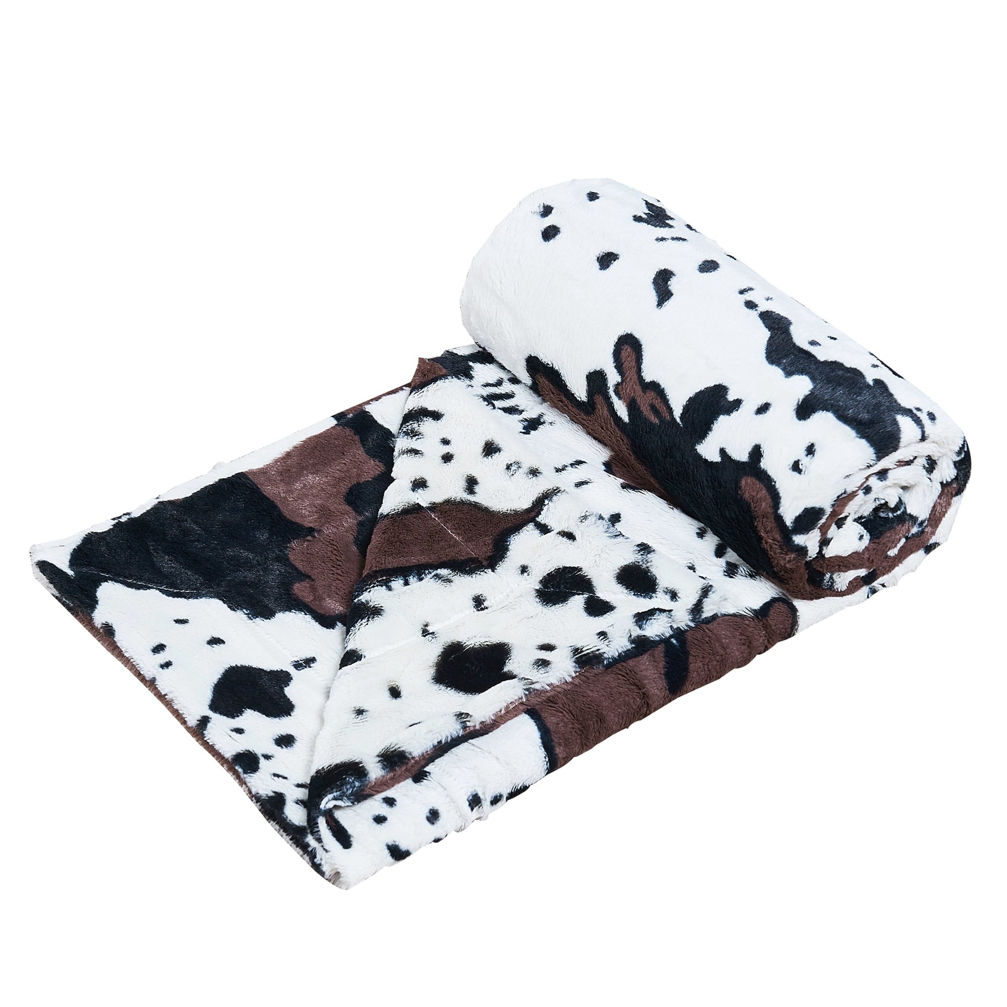 Cow Print Double Sided Faux Fur Throw Blanket, Soft Cozy Fuzzy Black and White Throw, 50x60 inches