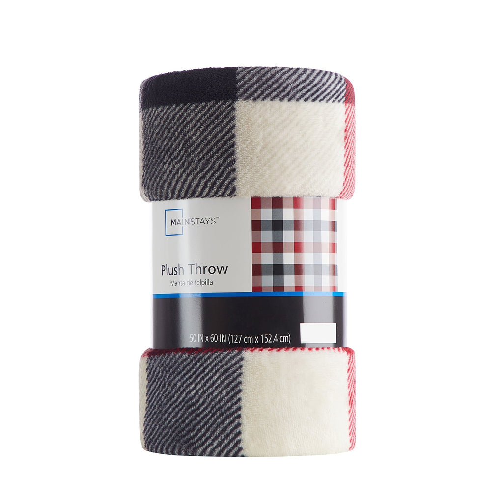 Cozy Plush Throw Blanket, Red Plaid 50" x 60" All Ages