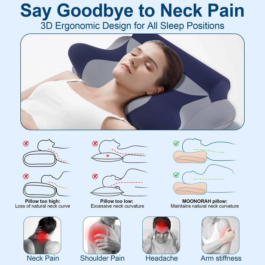 Cooling Bed Pillow for Neck & Shoulder Pain Relief, Cervical Support Comfort Pillow for Side Back Stomach Sleeper, Er...