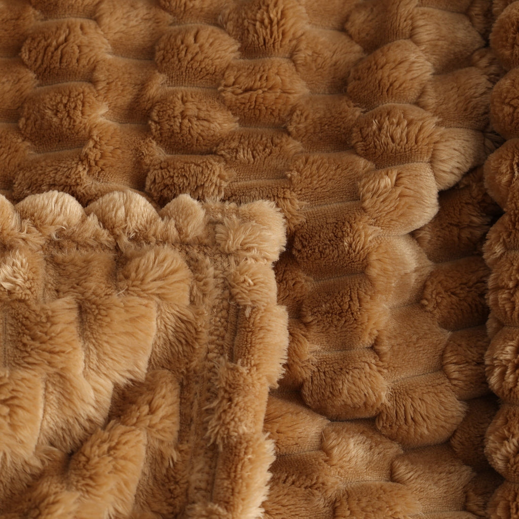 Textured Velvet Plush Oversized Throw Blanket in Dark Caramel