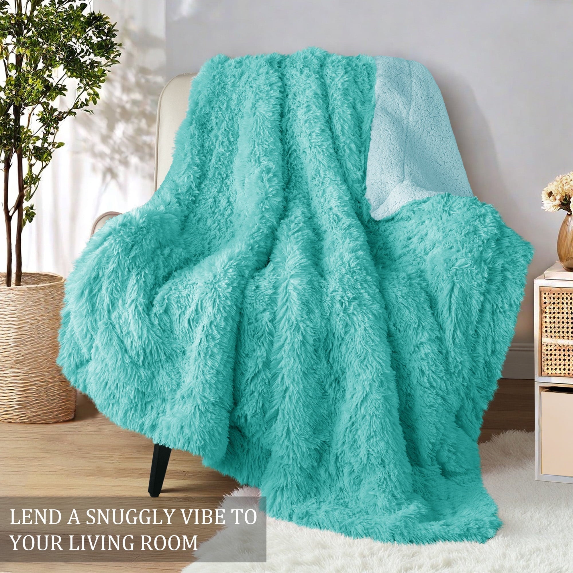 Fuzzy Faux Fur Throw Blanket, Reversible Shaggy Sherpa Fleece Blankets,Fluffy Plush Warm Throws for Couch, Bed, 50x60...