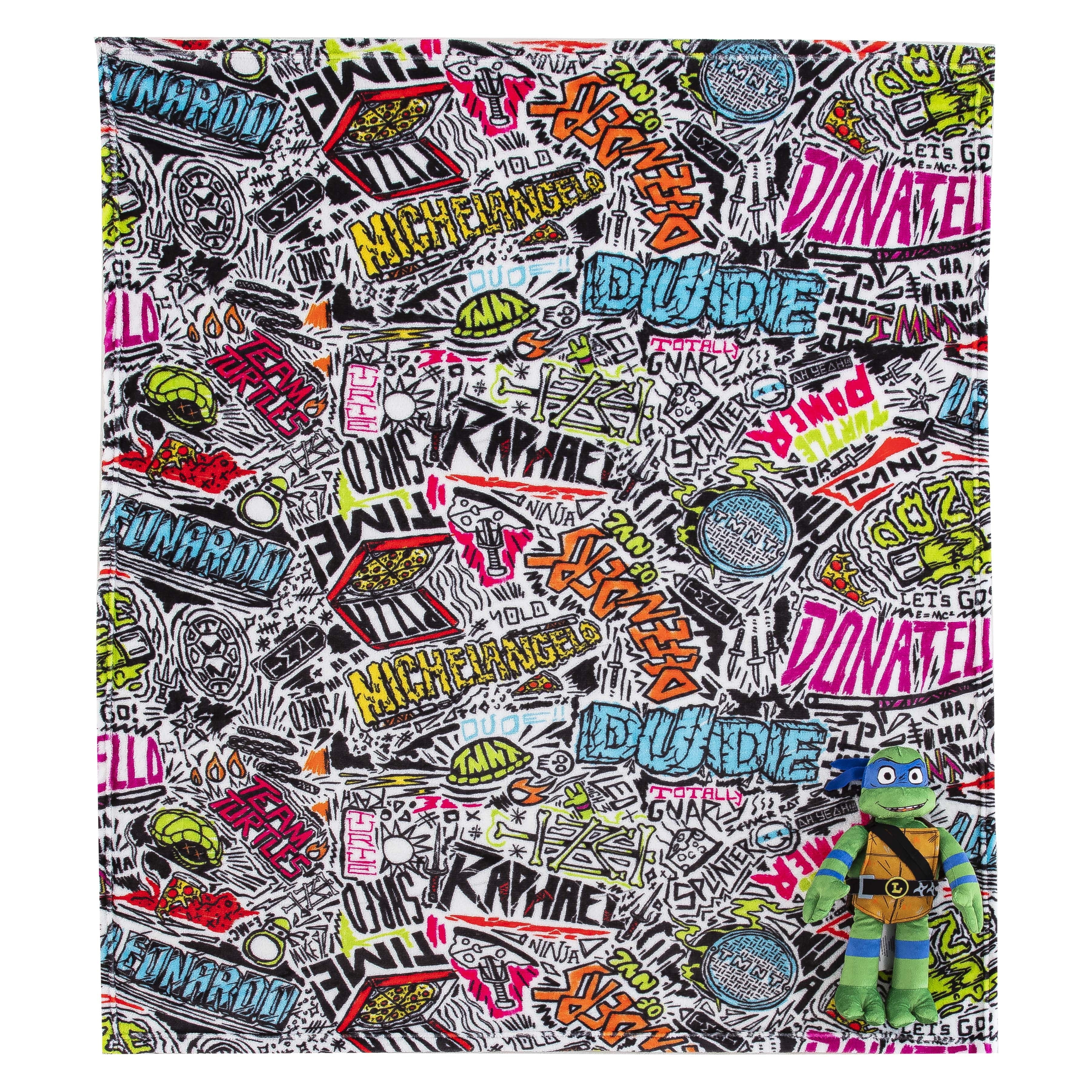 Teenage Mutant Tutles Sketched Out Kids Silk Touch Throw Blanket with Plush Hugger – Ultra Soft Plush Character Pillo...