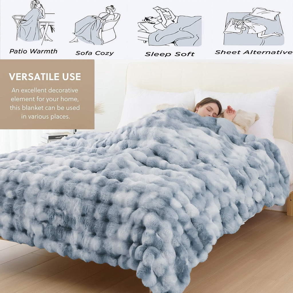 Faux Fur Blanket Fluffy Luxury Throw Blanket Plush Fuzzy Blanket for Couch Bed 50×60 Inches Tie-dyed Blue