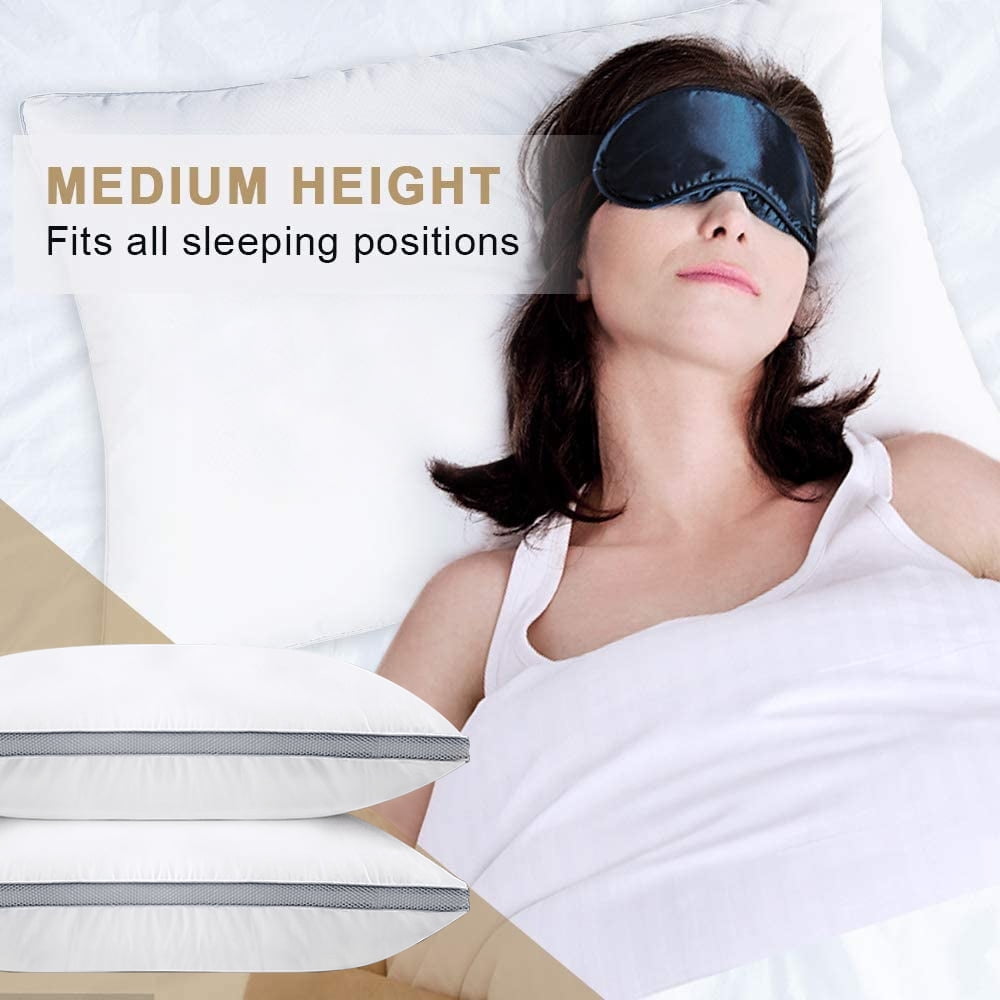 Down Alternative Bed Pillow with Cotton Cover and Gusset, 2 Pack, Queen, 20"x26"