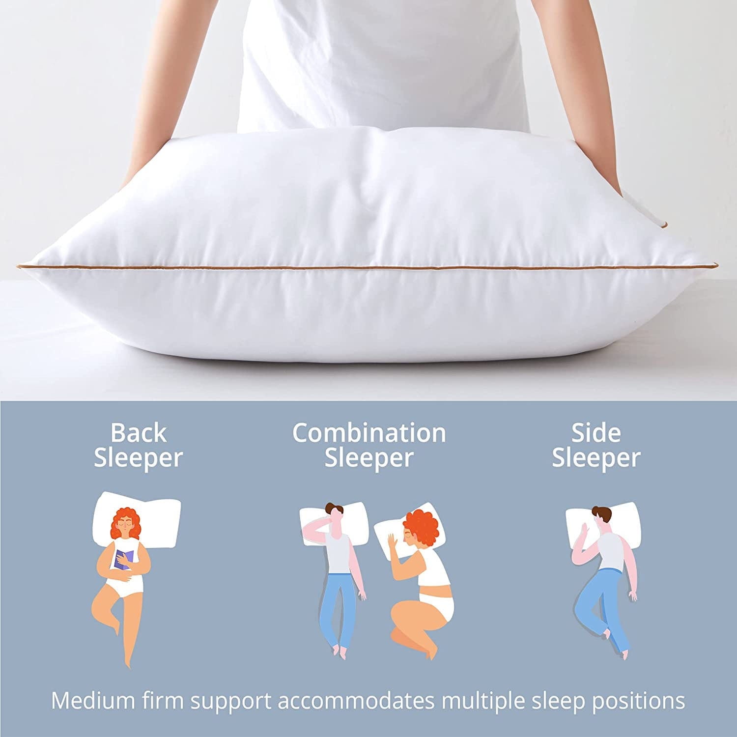 Down Feather Pillows for Bed 20 x 30 Inches Queen Size Set of 2, Medium Firm Luxury Cooling Hotel Collection Feather ...