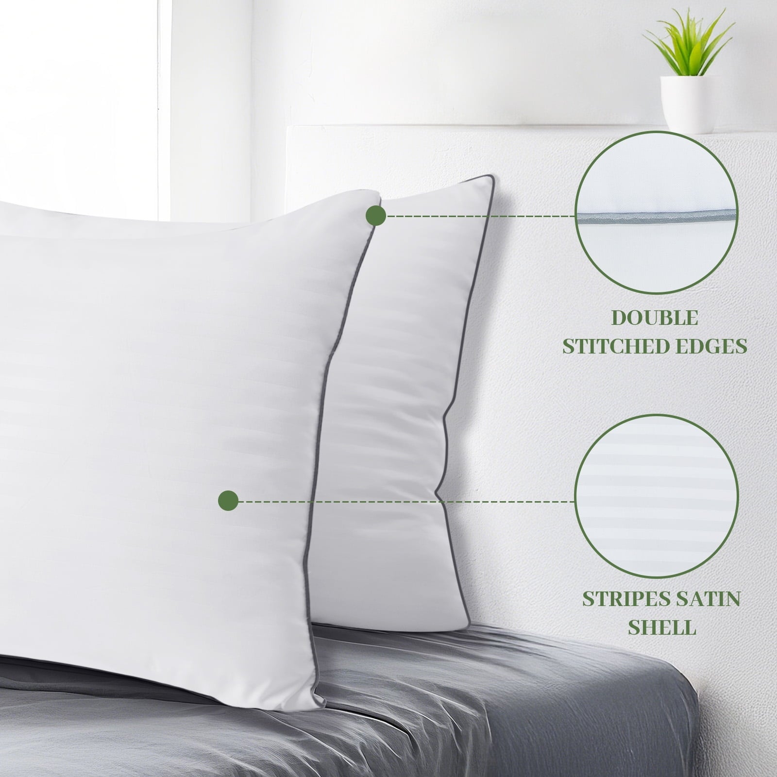 Pillows Standard Size Set of 2, Hotel Quality, Down Alternative Gusseted Bed Pillows for Side, Back, And Stomach Slee...