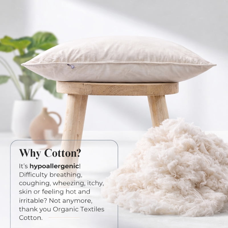 100% Organic Cotton Pillow with Organic Cotton Cover - GOTS CERTIFIED - Adjustable Loft, Head Neck Pain Relief, Back ...