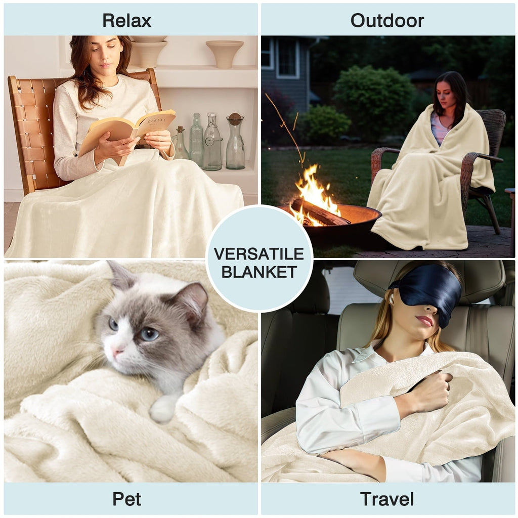 Throw Blanket for Couch, Ultra Soft Cream White Throws for Travel Camping Sofa Bed, Lightweight Cozy Bed Blanket for ...
