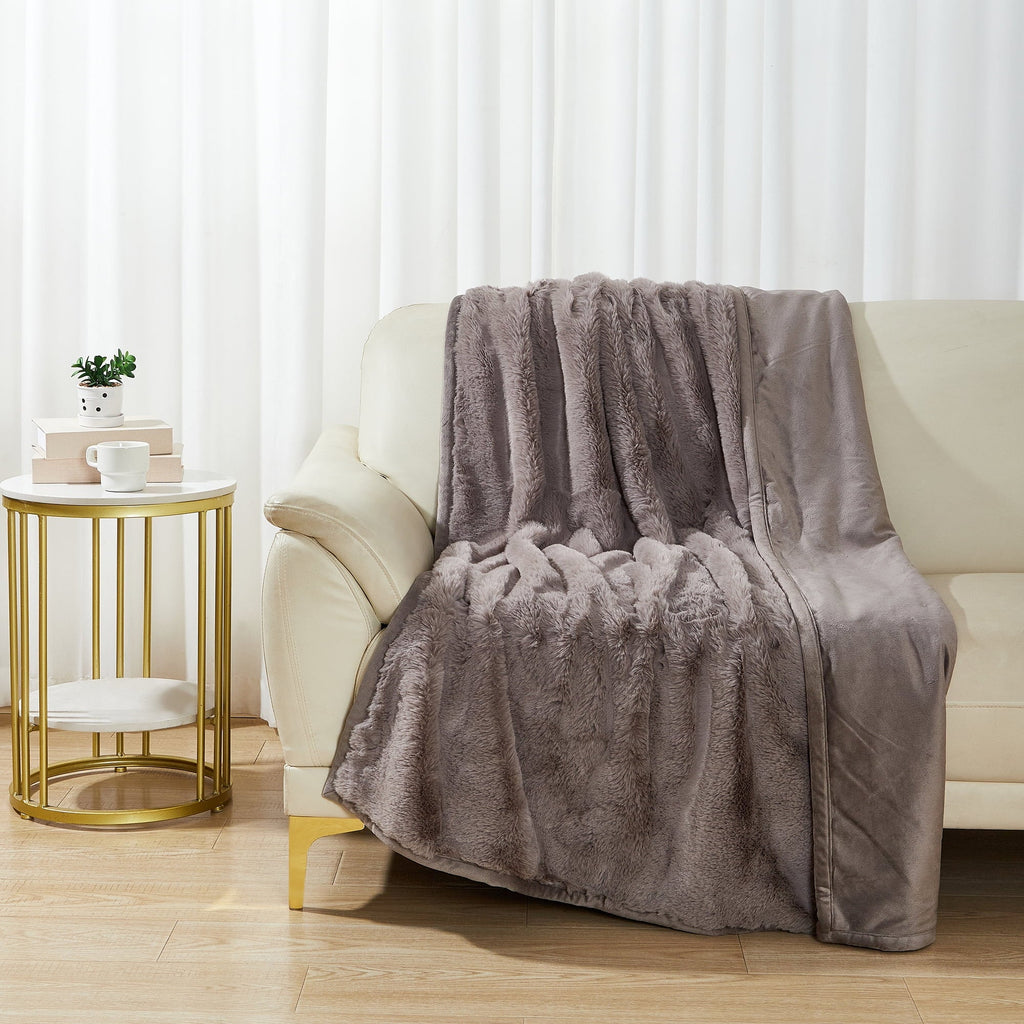 Grey Faux Fur Ultra Soft Luxury Oversized Throw Blanket 50" x 72", Grey Bisque