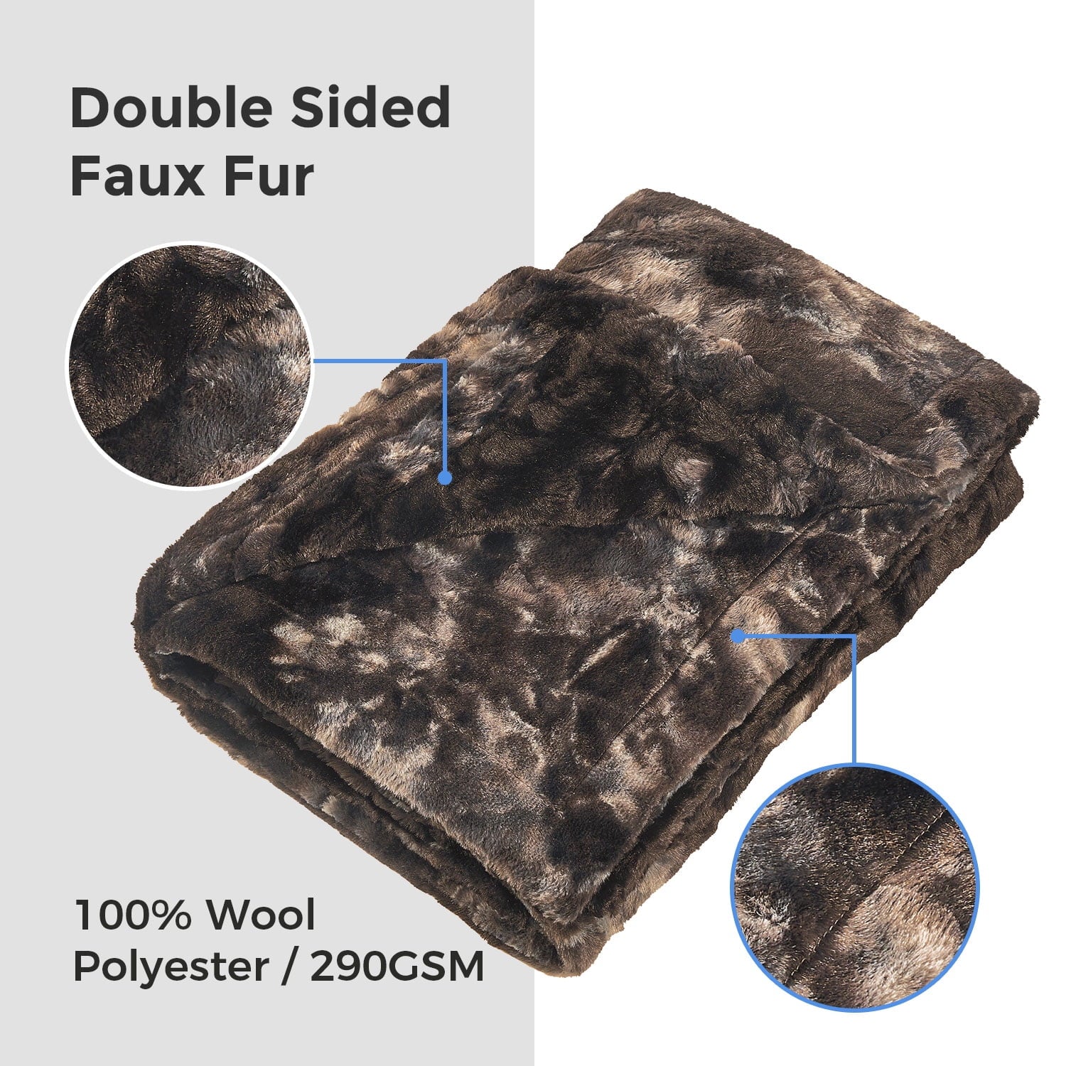 Faux Rabbit Fur Throw Blanket- 50x60 inches, Soft Fluffy Cozy Warm Fuzzy Machine Washable, Durable Blanket for Couch ...