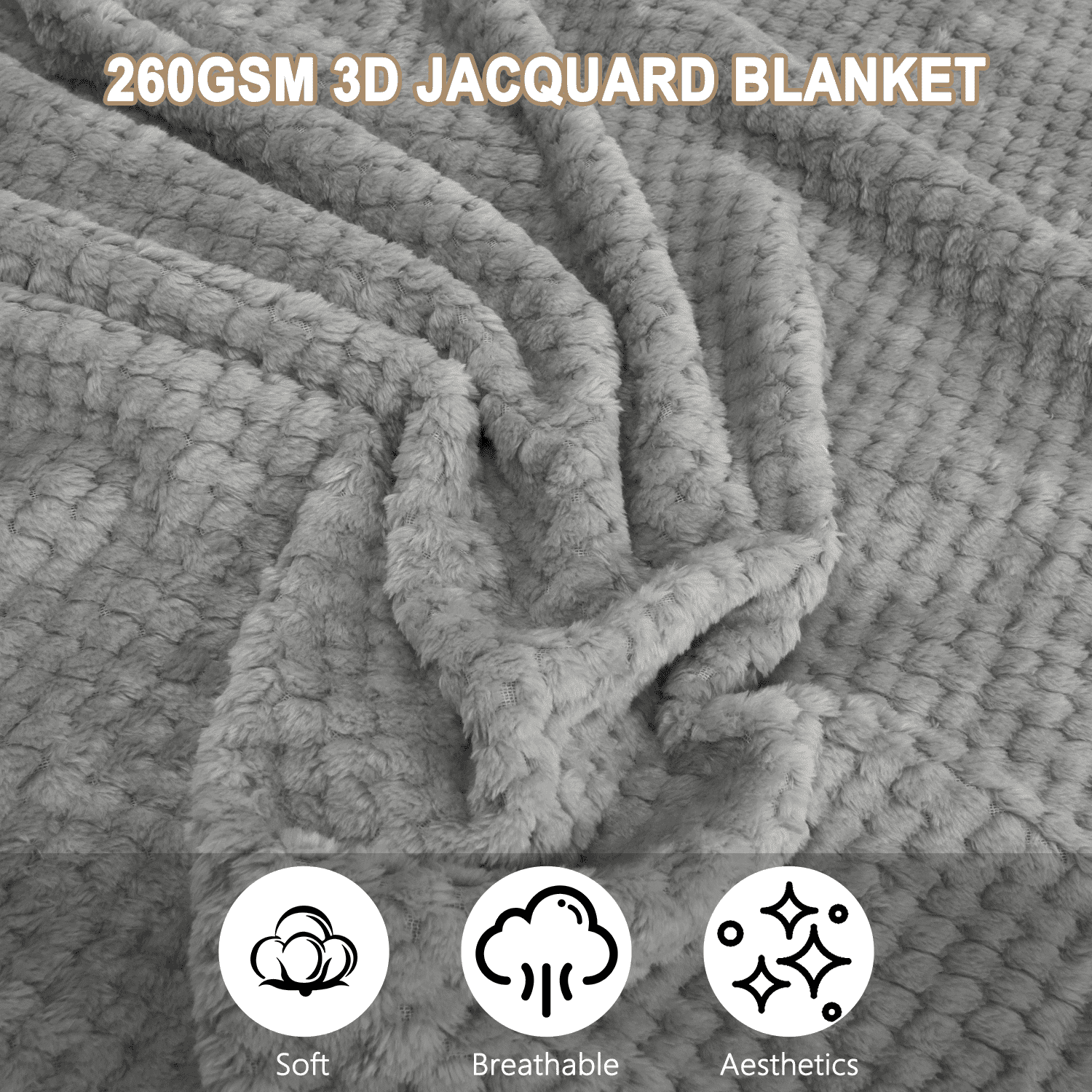 Throw Blanket, Decorative Throws with Waffle Wave Design, Super Soft Plush Fuzzy Blankets , Luxury Lightweight and Br...