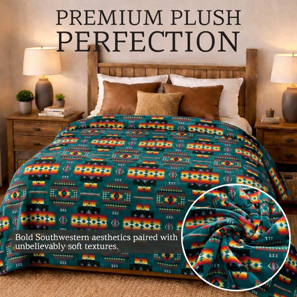 Sacred Thread Fleece Blanket South Western, Reversible Mexican, Vibrant Aztec Blankets and Throws for Aztec Decor for...