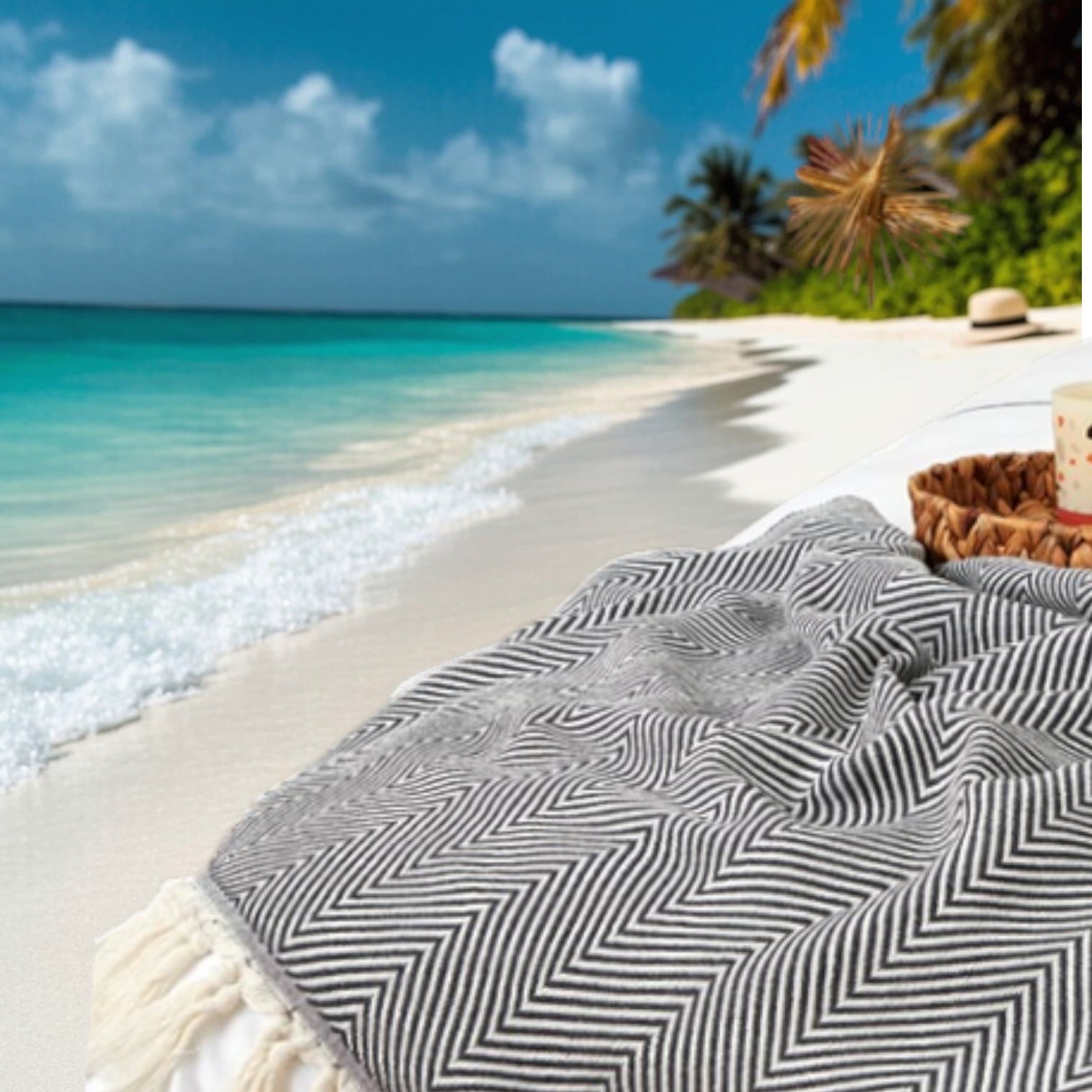 Turkish Cotton Throw Blanket & Beach Towel, 60"x70" Boho Decorative Blanket for Couch, Bed, Sofa & Outdoor, Lightweig...