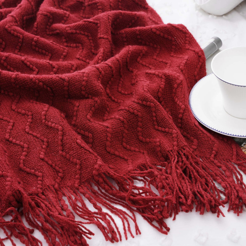 Dark Red Blanket for Couch,Burgundy Knit Throw Blanket for Bedroom,Christmas Throw,50"x60"