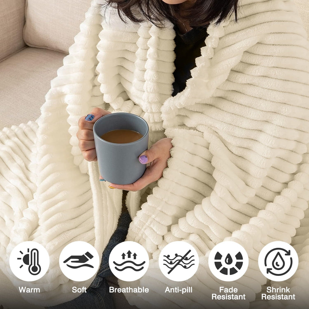Throw Size Blanket for Couch, Sofa, Bed, Striped Beige Throw Blanket for Office Picnic Travel Bedroom, Super Soft War...