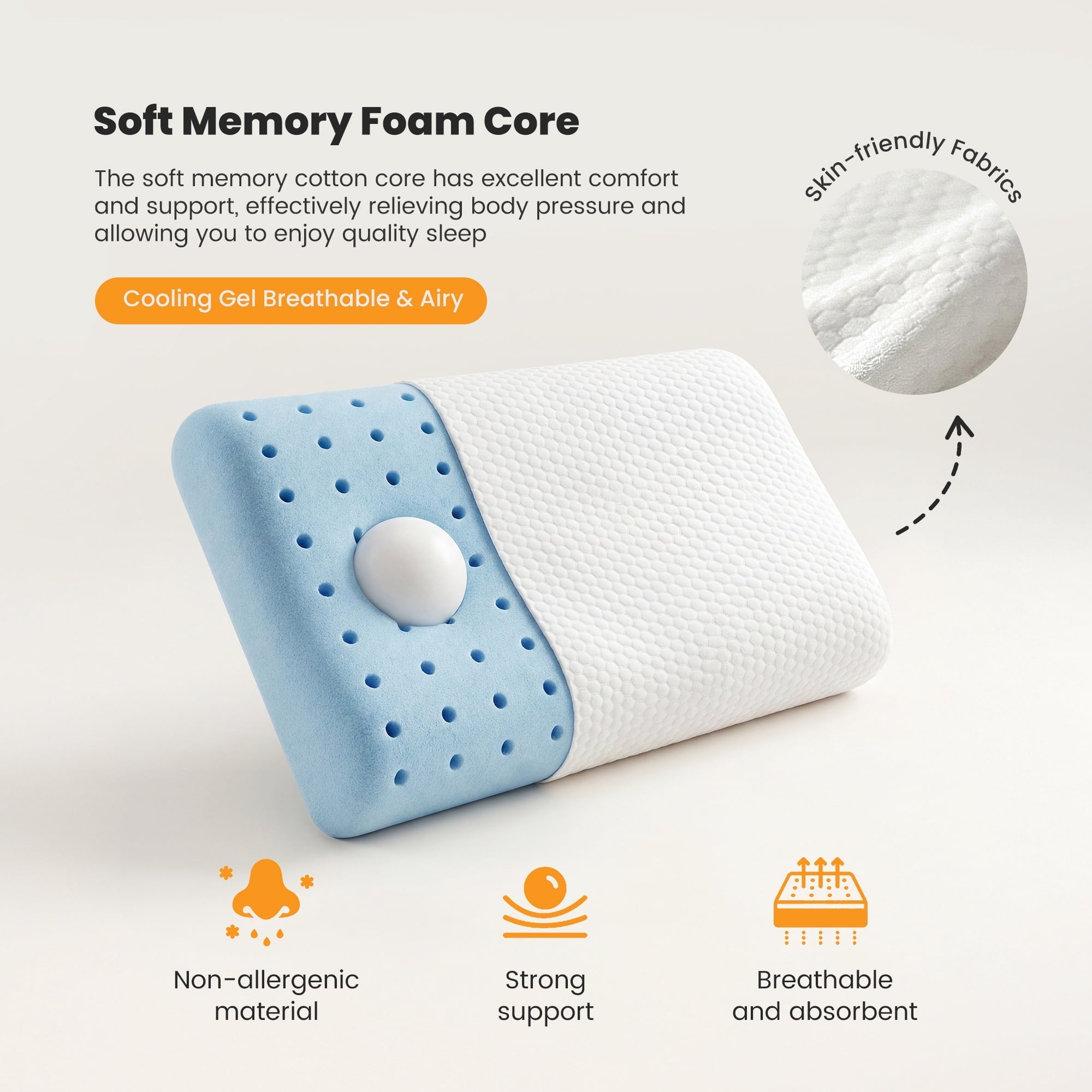 Memory Foam Pillow for Sleeping, Gel Cooling Bed Pillow with Breathable Mesh and Washable Cover for Back and Side Sle...