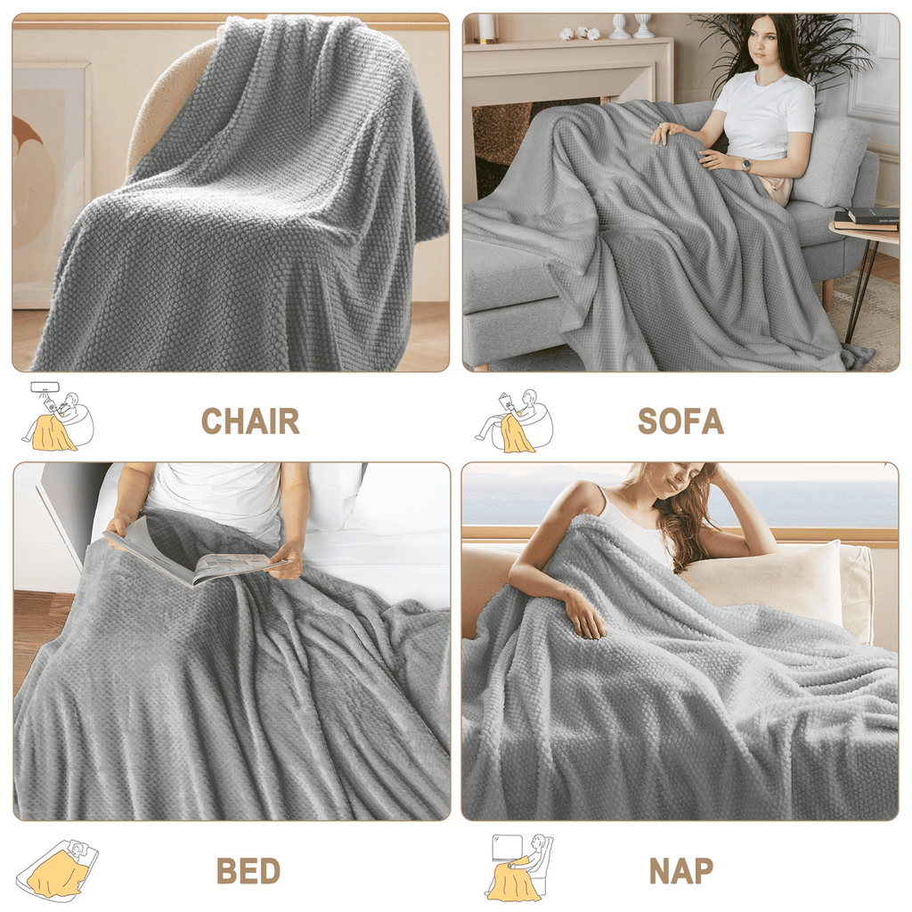 Throw Blanket, Decorative Throws with Waffle Wave Design, Super Soft Plush Fuzzy Blankets , Luxury Lightweight and Br...