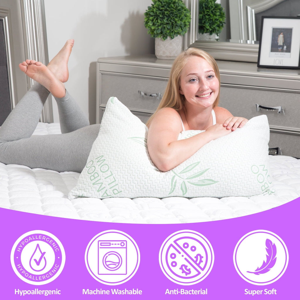 King Size Bamboo Pillow, Memory Foam Bed Pillows with Washable Pillowcases, King