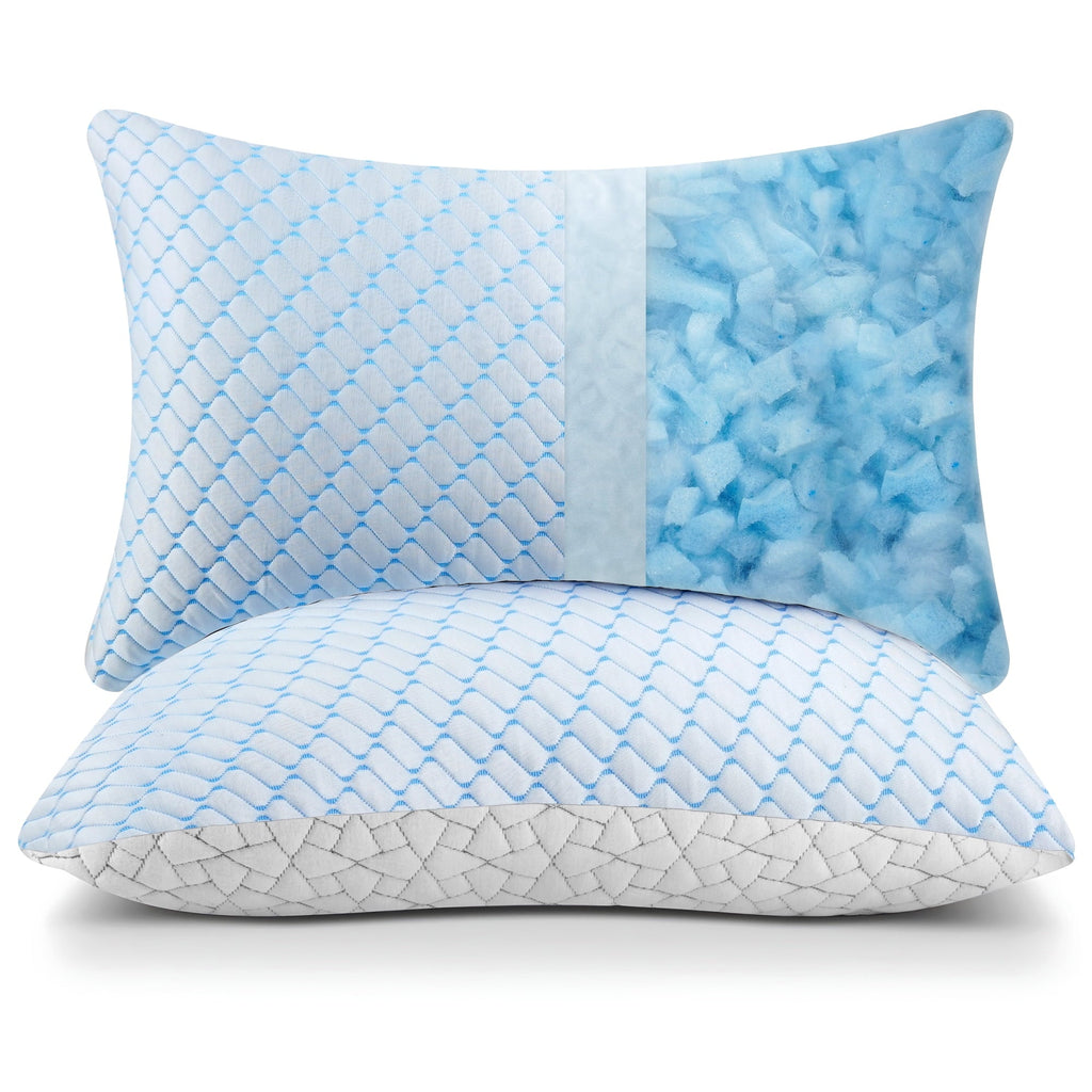 Shredded Memory Foam Pillows Standard Size Set of 2, Regulating Reversible Cooling Pillow Bed Pillow for Bed, Adjusta...