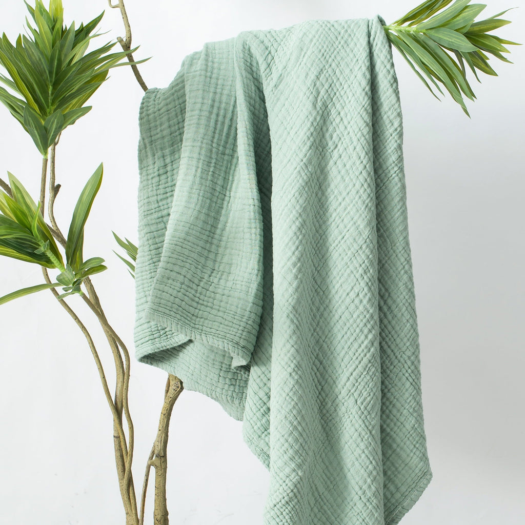 100% Cotton Muslin Throw Blanket Gauze Blankets for Adults Soft Throws for Bed and Couch, 50" x 70" Sage Green