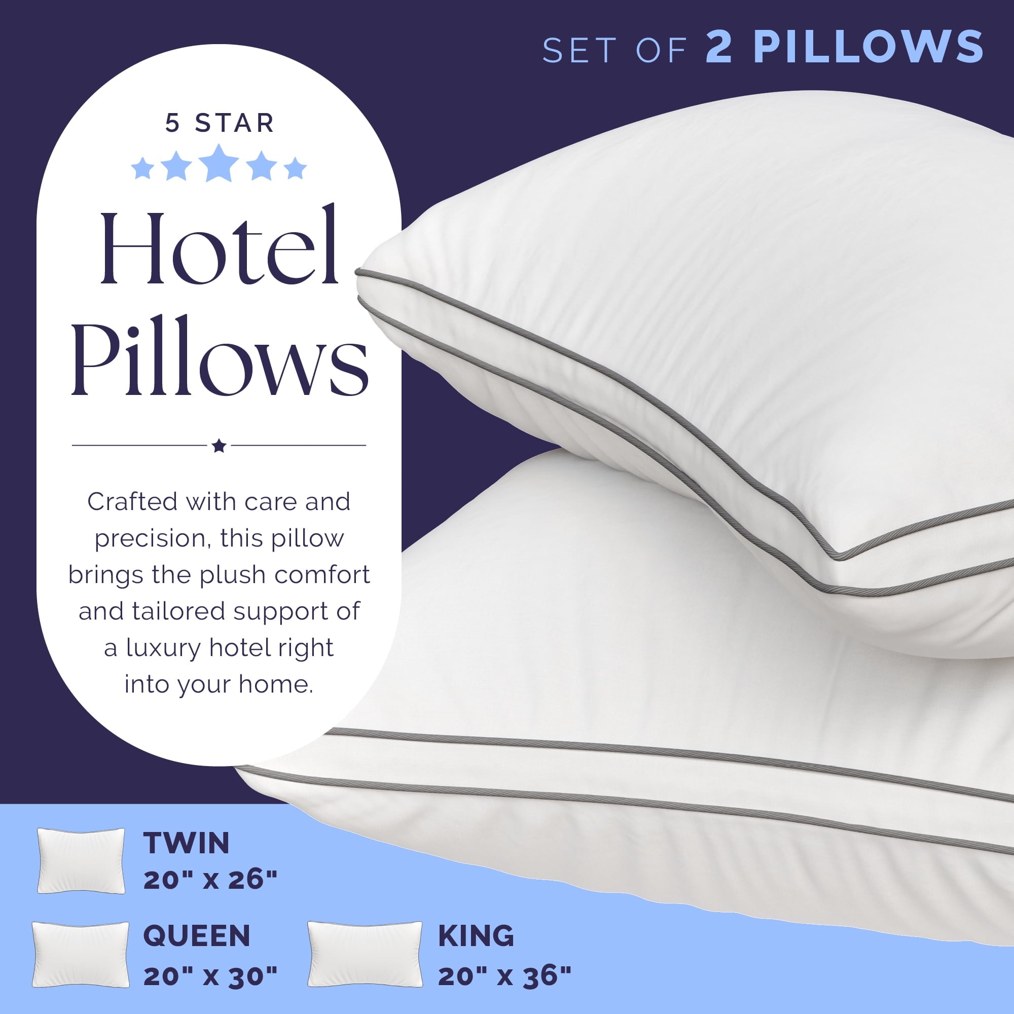 Bed Pillows Queen Size Set of 2 - Luxury Down Alternative Pillow - 5 Star Hotel Pillows for Back, Side and Stomach Sl...