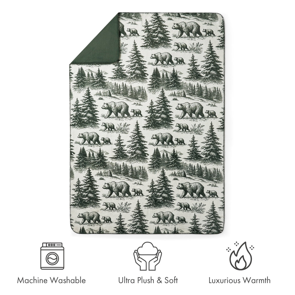 Plush Oversized Throw Blanket for Couch or Bed, Soft Flannel Fleece, Green Pine Trees, 50"x72"