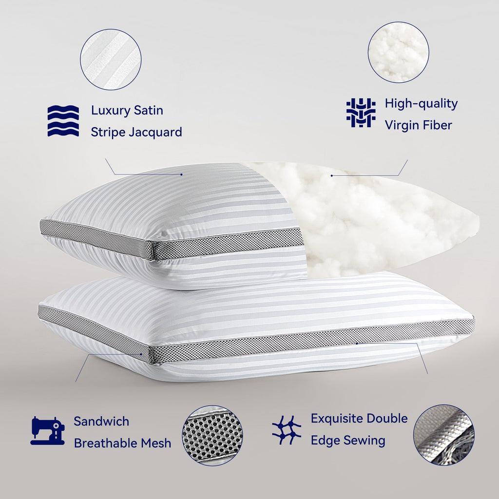 Bed Pillows for Sleeping, Queen Size Set of 2, Sandwich Mesh with Breathable Sides, Premium Medium pillows for Back, ...