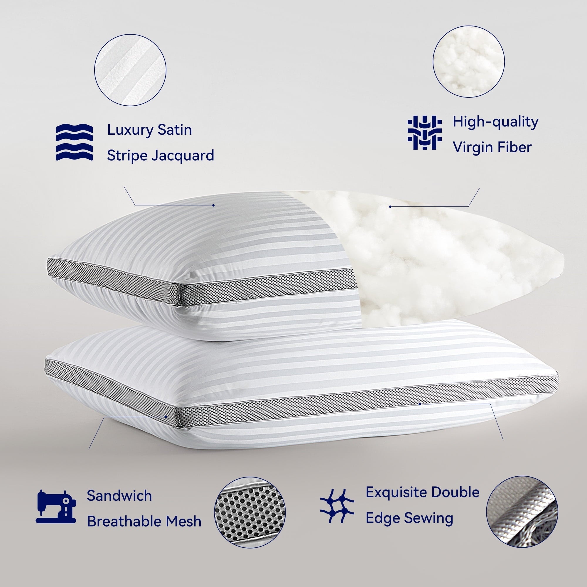 Bed Pillows for Sleeping, Queen Size Set of 2, Sandwich Mesh with Breathable Sides, Premium Medium pillows for Back, ...
