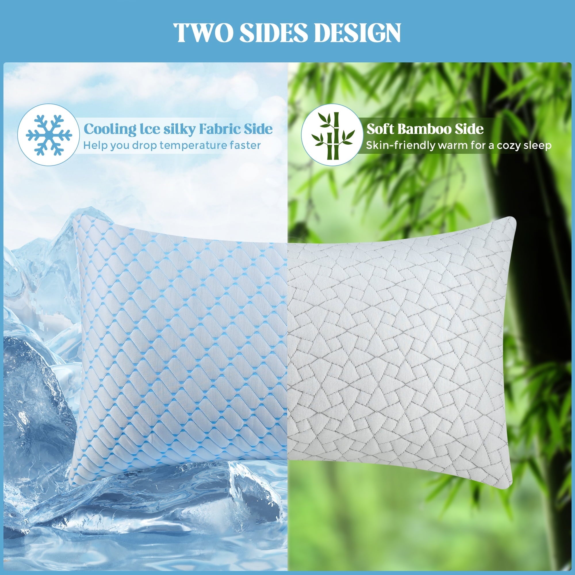 Shredded Memory Foam Pillows Standard Size Set of 2, Regulating Reversible Cooling Pillow Bed Pillow for Bed, Adjusta...