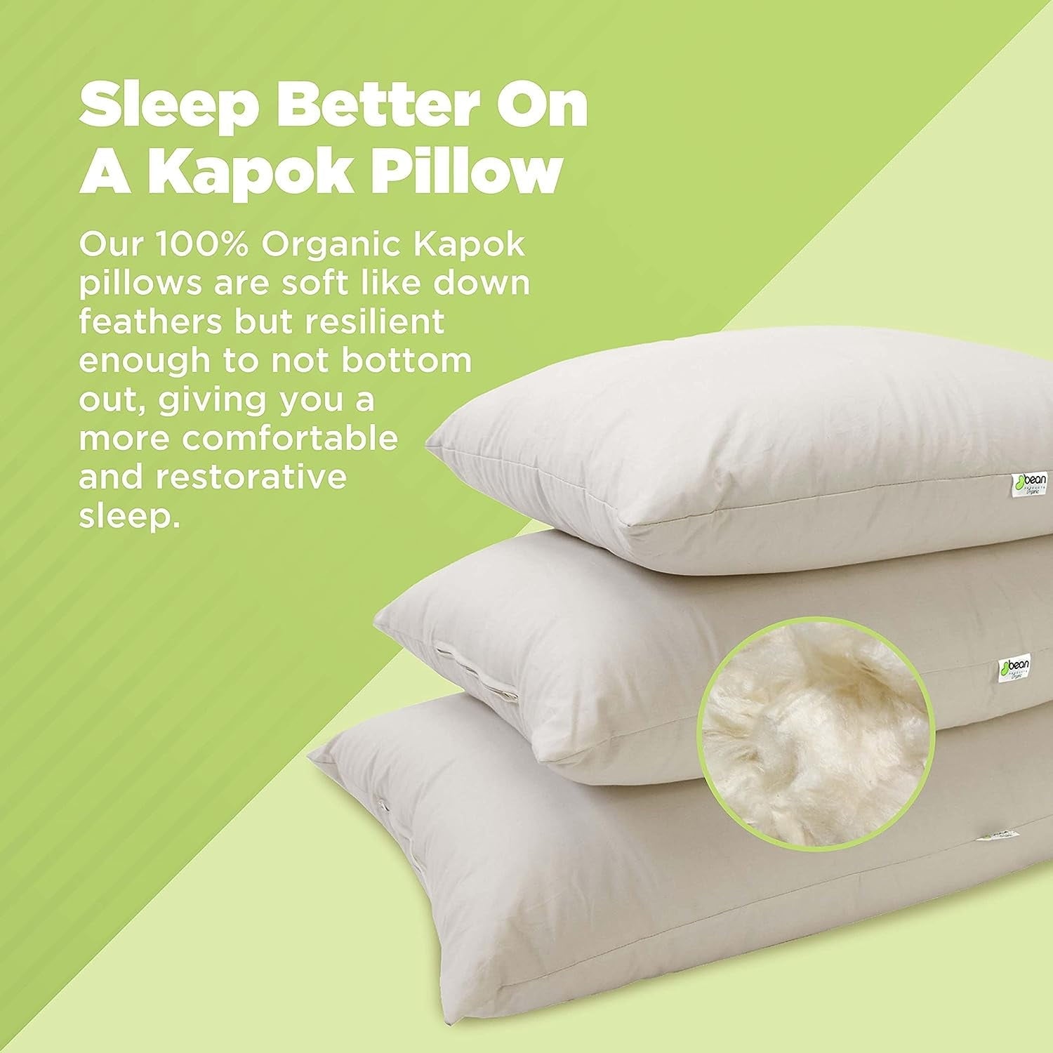 Kapok 20x26" Standard Bed Pillow – Organic Cotton Fabric Soft Sleeping Pillow - Made in USA