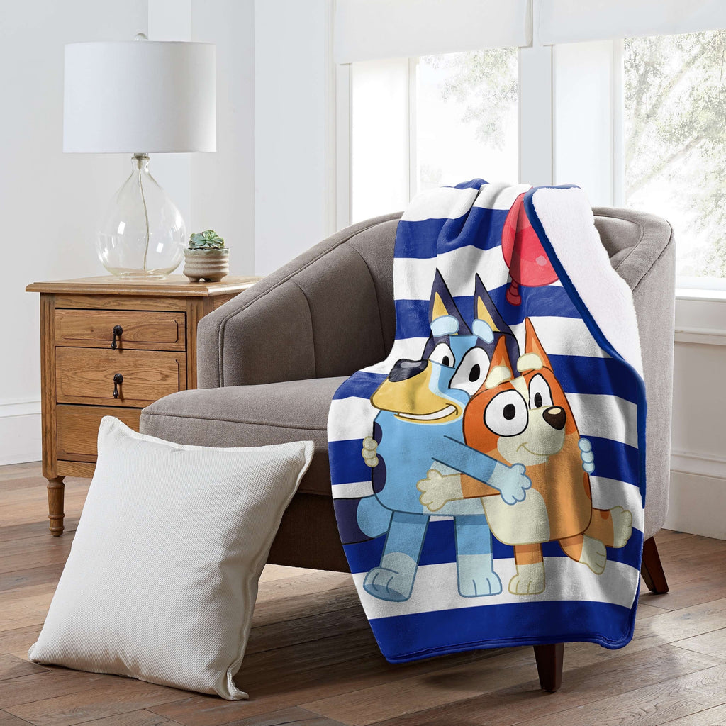 Happy Hugs Kids Silk Touch Throw Blanket with Sherpa Reverse, 46 x 60 inches Blue – Soft Plush Fleece Throw Blanket