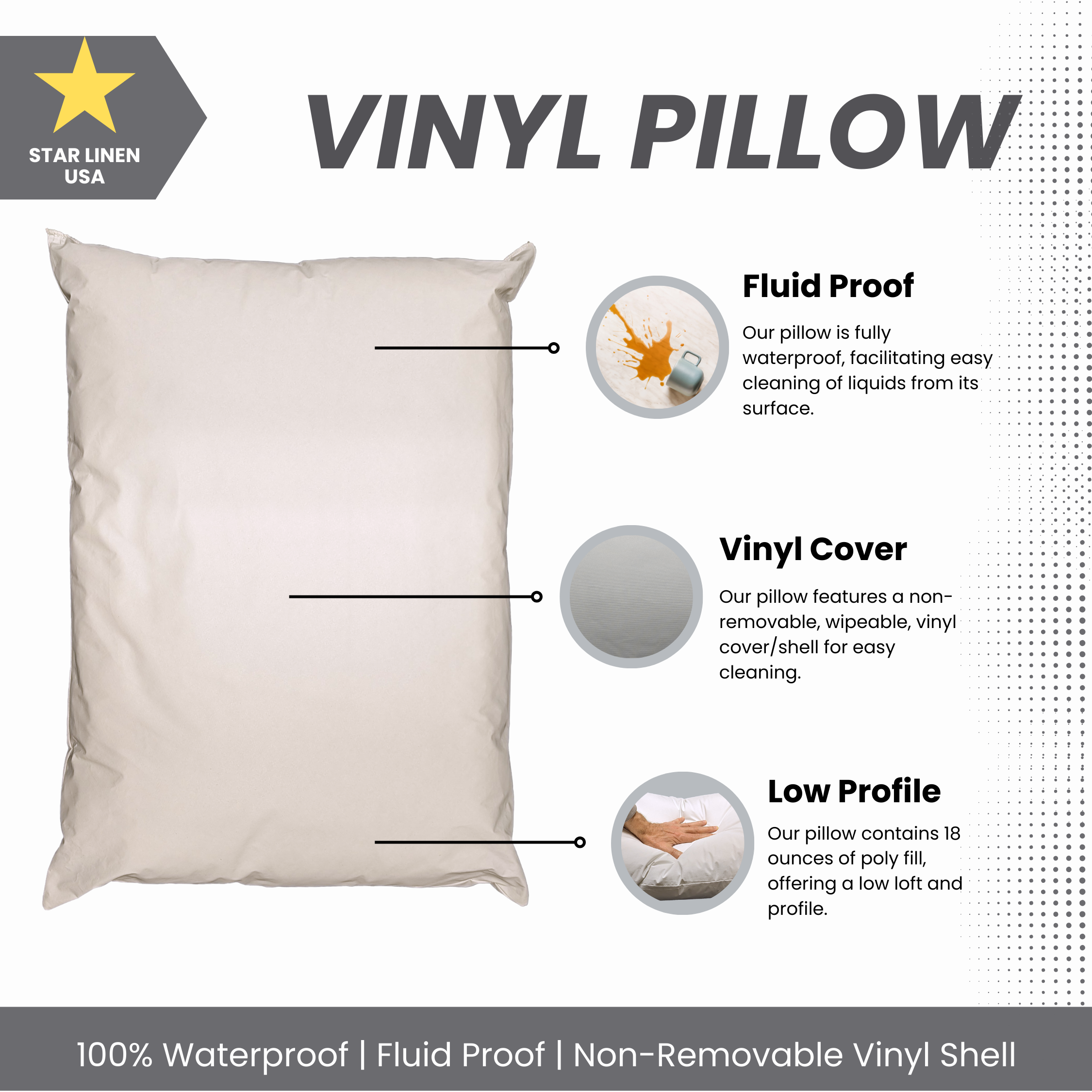 2 Pack Vinyl Covered Medical Bed Pillows 19 in x 25 in | Wipeable Easy Clean | Fluid Stain Resistant
