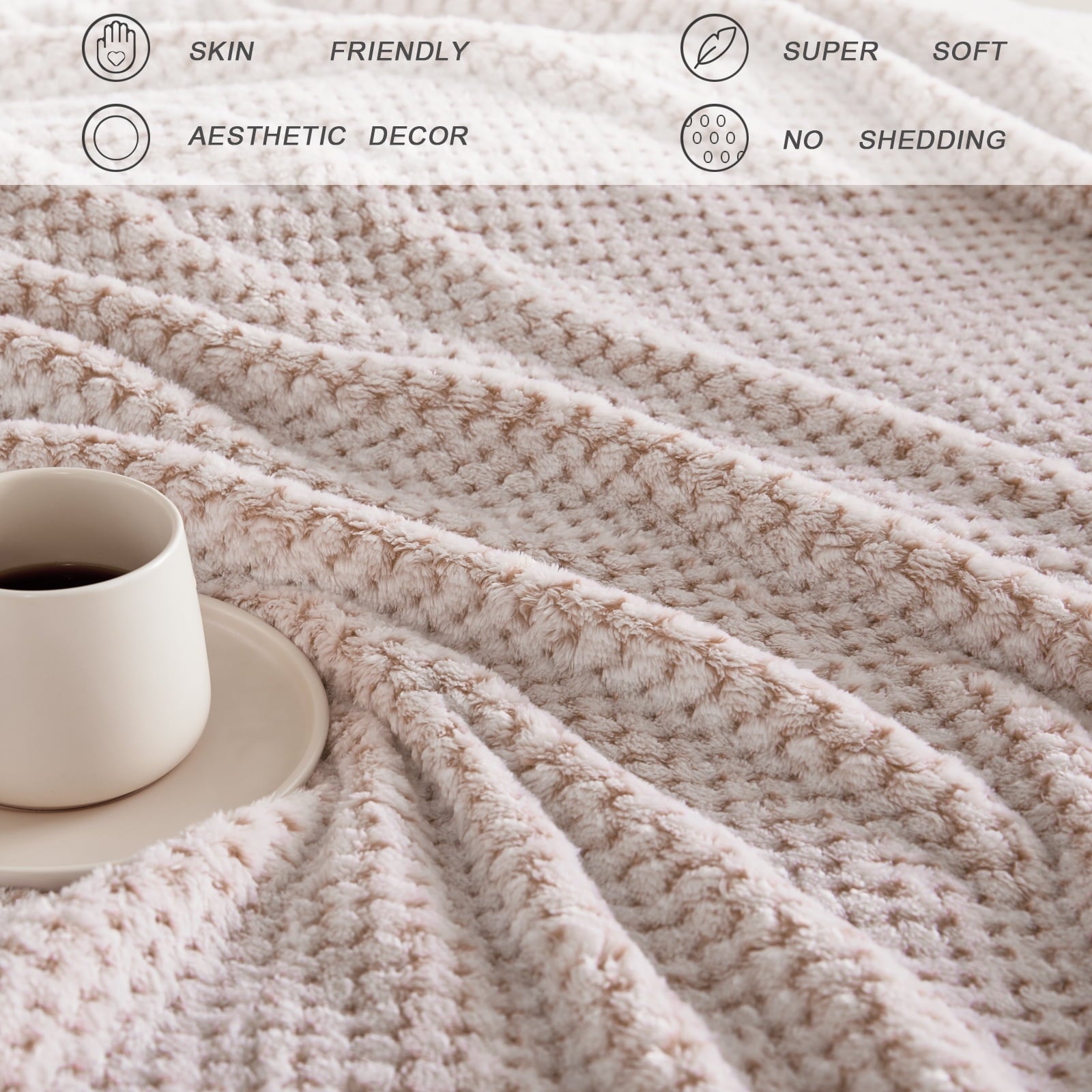 Waffle Textured Mixed Camel Fleece Blanket, Super Soft and Warm 50"x70" Throw Blanket for Couch, Cozy, Fuzzy and Ligh...