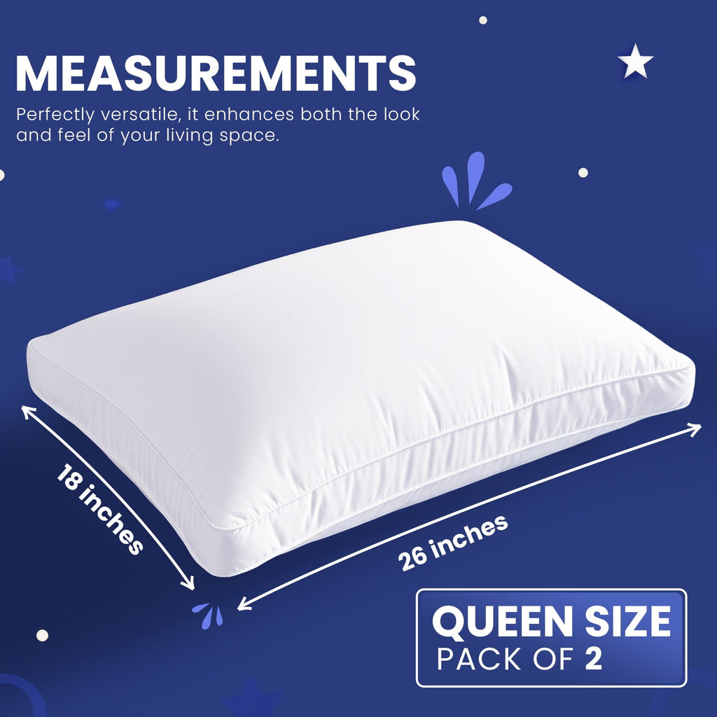 Queen Bed Pillow, 26"L x 18" W, Set of 2, Soft and High-Quality, Gusseted Pillow for All Sleep Positions (White)