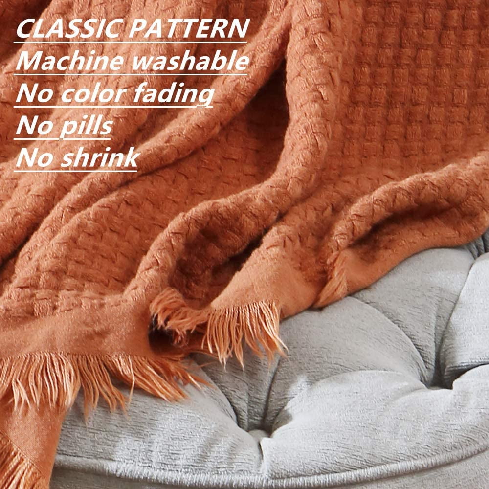 Farmhouse Rust Knit Throw Blanket for Couch Sofa Chair Bed Home Decoration, Soft Warm Cozy Light Weight for Spring Su...