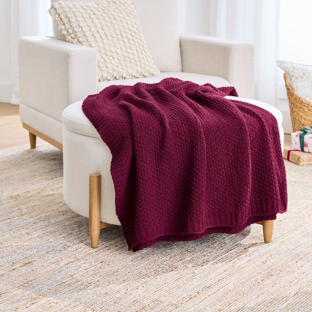 Chenille Knit Super Soft Oversized Throw Blanket, Merlot Wine