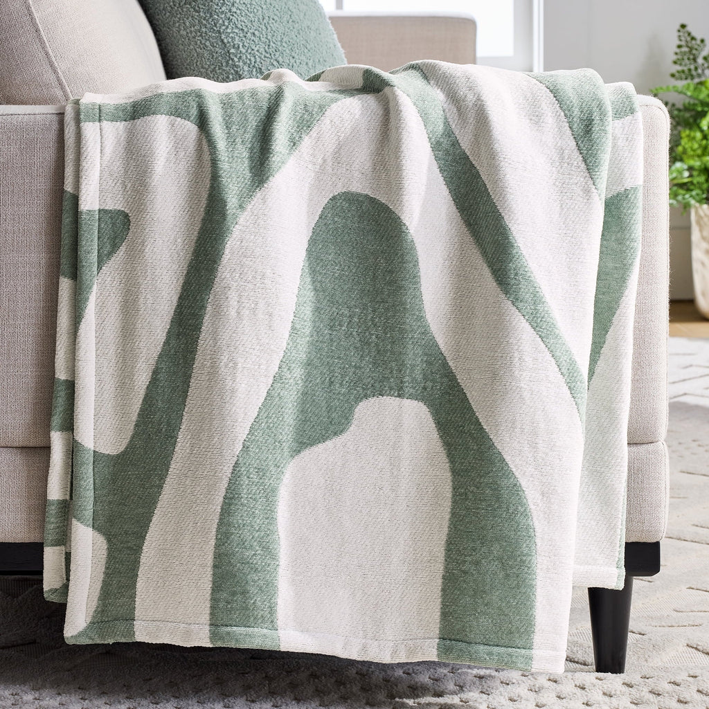 Chenille Jacquard Soft Throw Blanket, Soft Sea