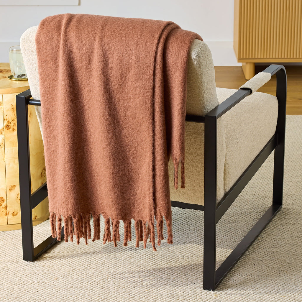 Faux Mohair Cozy Couch Throw Blanket Terracotta Clay, 50x72"
