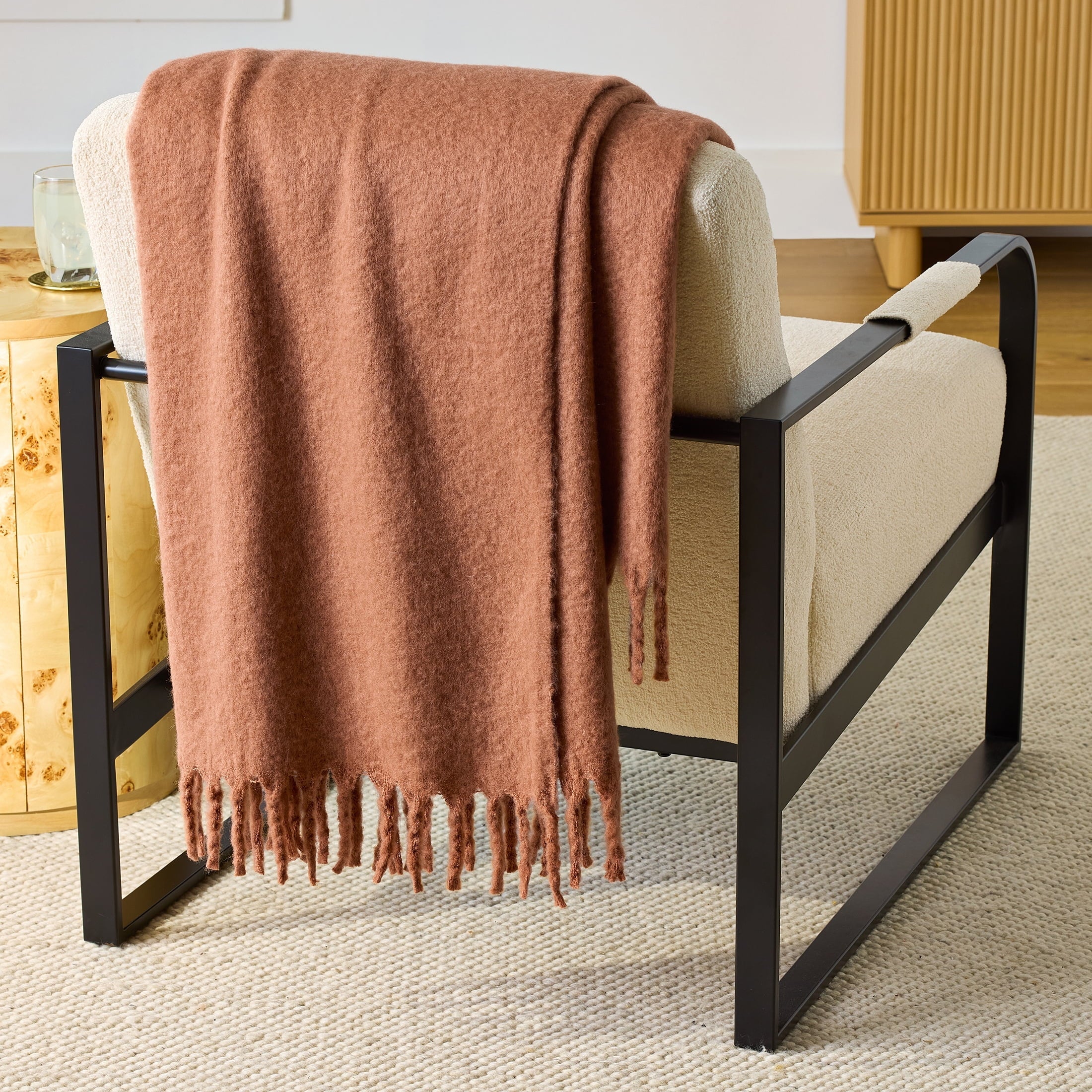 Faux Mohair Cozy Couch Throw Blanket Terracotta Clay, 50x72"