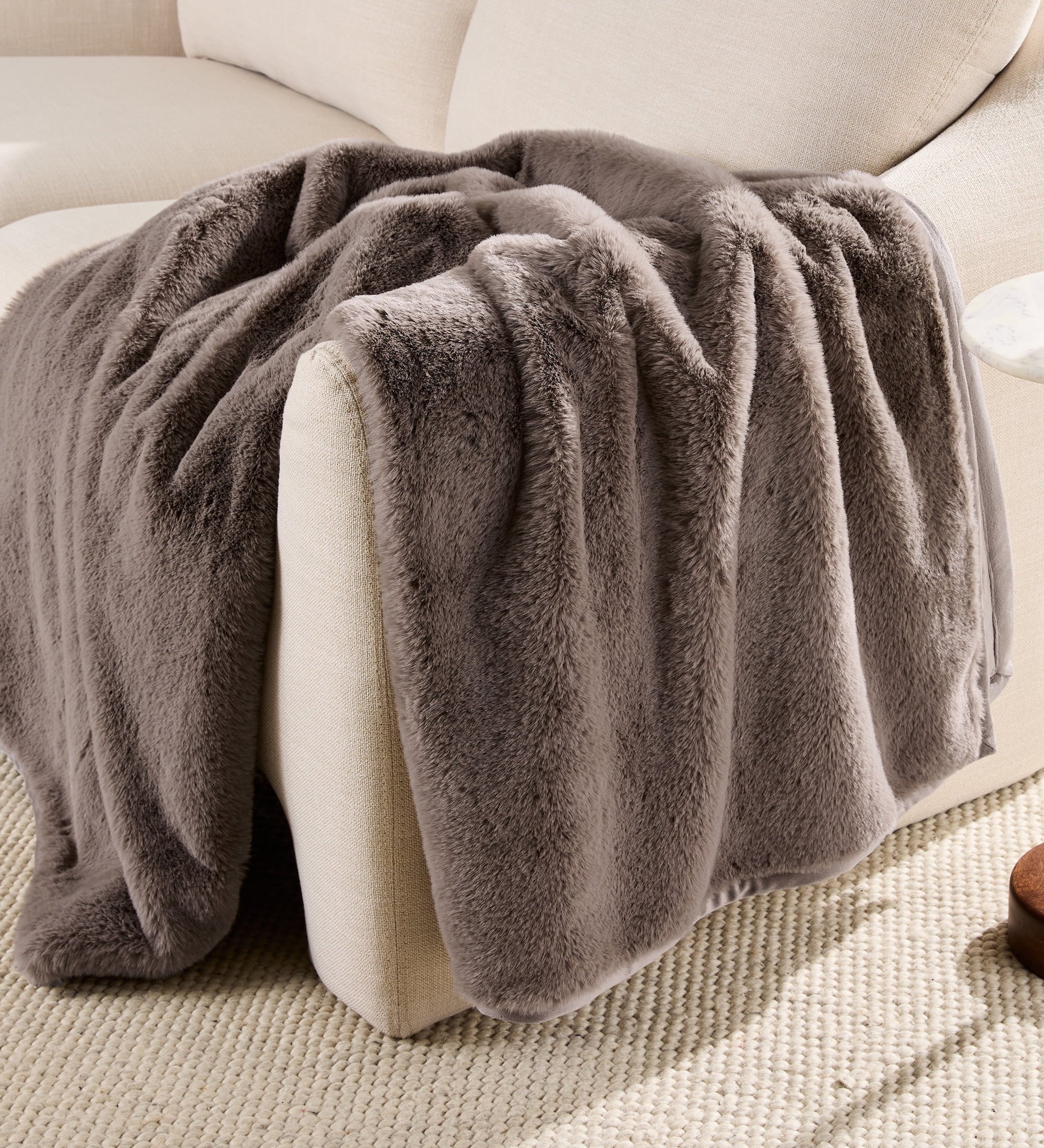 Grey Faux Fur Ultra Soft Luxury Oversized Throw Blanket 50" x 72", Grey Bisque