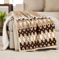 Printed Velvet Plush Reverse to Faux Fur Super Soft Throw Blanket, Oversized, Linder Border Beige